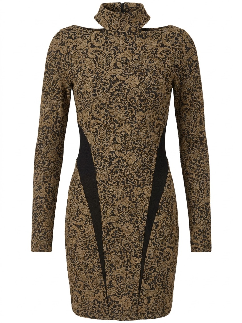 Free People Black and Gold Paisley Turtleneck Long Sleeve Dress